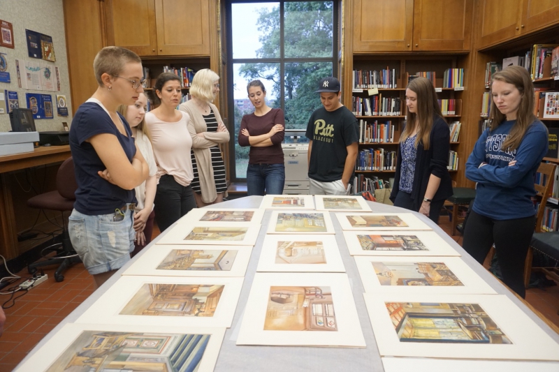 class goes to the Frick Library to see Avinoff water colors 